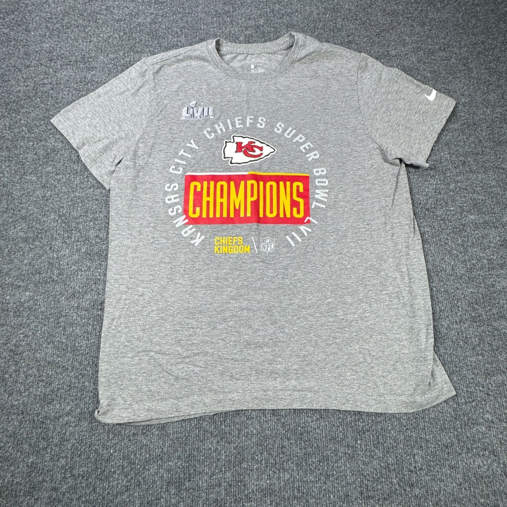 Kansas City Chiefs Nike Shirt Mens L Gray NFL Super Bowl LVII Champions Tee‎